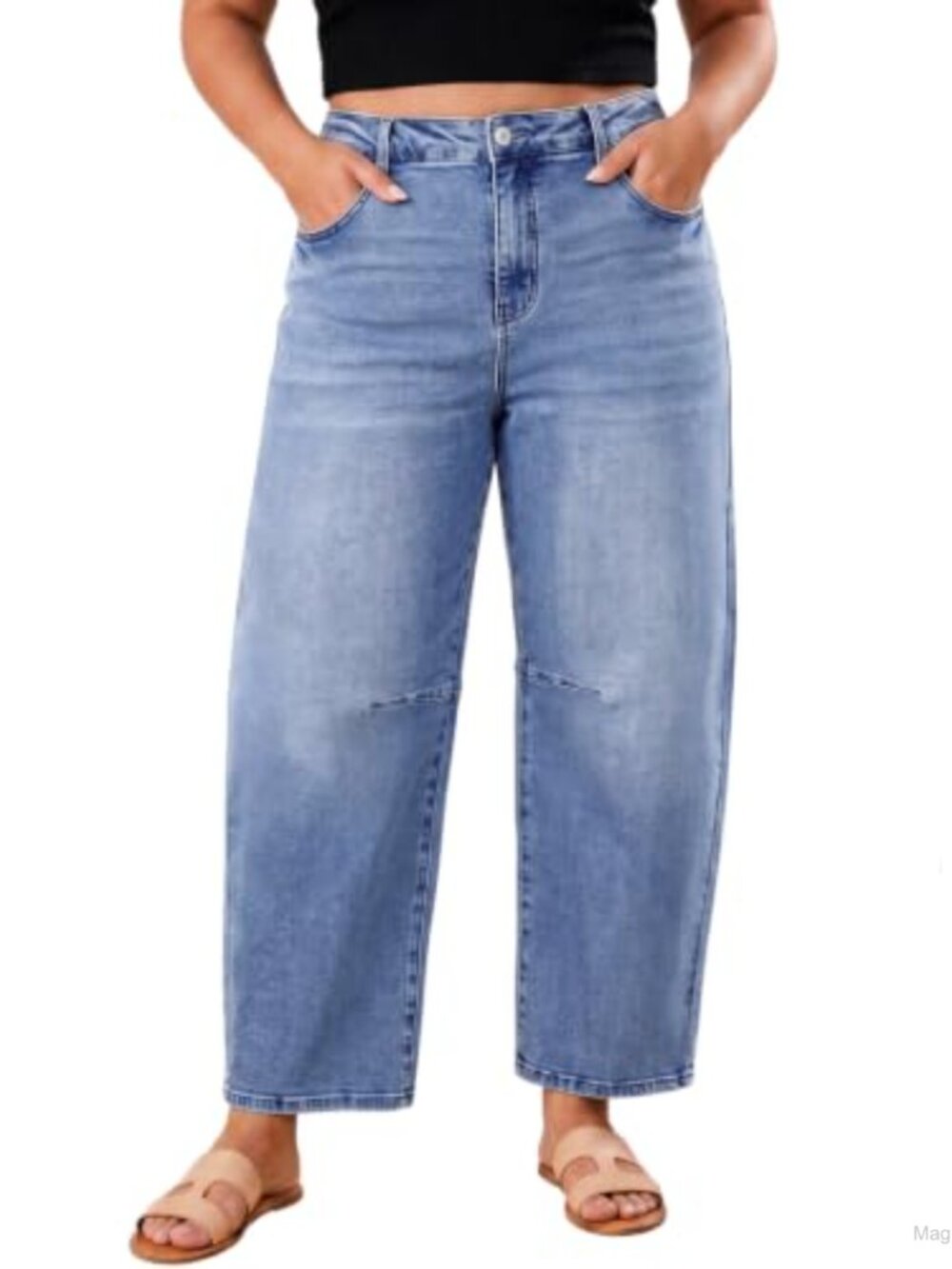 Plus Size Wide Leg Barrel Jeans High Rise Stretch Denim Pull On